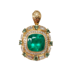 Natural Colombian Emerald 18k Gold Fine Diamond Demantoid Garnet Statement Pendant