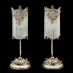 Antique pair of sterling silver and glass lamps