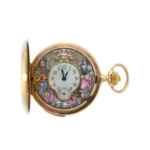 Exquisite 19th-Century Swiss Automaton Repeater Pocket Watch in 14k Gold with Enamel