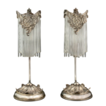 Pair of Art Nouveau Style Table Lamps with Leaf Motif and Glass Rod Shades