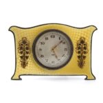 Art Déco Sterling Silver and Yellow Guilloché Enamel Table Clock
