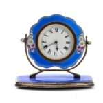 Henry Matthews Art Déco sterling silver and enamels table clock
