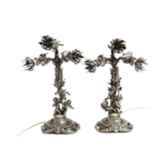 Pair of Lazarus Posen German 800 Silver Cherub and Foliate Leaf Lamps