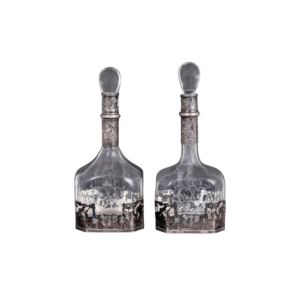 Pair of Early 20th Century Dutch 835 Silver-Mounted Etched Glass Decanters