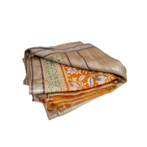 Large Indian Silk Brocade Sari with Silver Thread