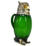 A Spanish Silver & Green Glass Owl Decanter