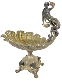 19th Century German 800 Silver Figural Centerpiece Mermaid Bruckmann