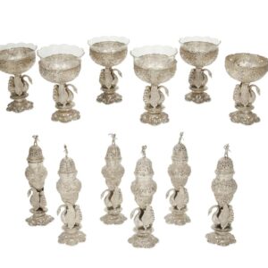 German Silver Salt Cellars and Pepper Casters Set by J. D. Schleissner & Söhne