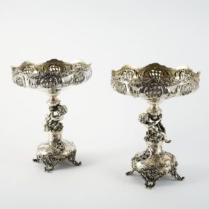 Pair of Large Viennese Rococo Silver Centerpieces with Cherub Figures