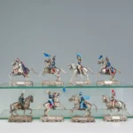 Eight military men on horseback in silver