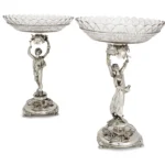 Pair of Victorian Sterling Silver and Glass Figural Comports, Stephen Smith & Son, London 1872