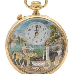 Reuge “Romance” 18K Solid Gold Musical & Automaton Pocket Watch, Erotic Scene, Mozart