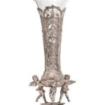 Continental Art Nouveau Silver Centrepiece with Cherubs and Glass Trumpet Liner, Circa 1900