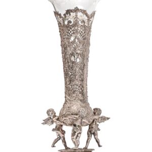 Continental Art Nouveau Silver Centrepiece with Cherubs and Glass Trumpet Liner, Circa 1900