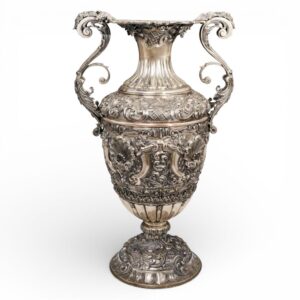 Large Italian .800 Silver Repoussé Vase by AGMA (Argenteria Milanese), 20th Century