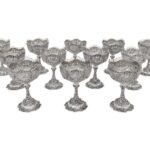 Set of Twelve German .800 Silver Wine Stems with Glass Liners, Early 20th Century