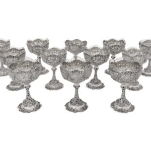 Set of Twelve German .800 Silver Wine Stems with Glass Liners, Early 20th Century