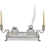 Victorian Sterling Silver Inkstand with Detachable Candle Arms, London 1896
