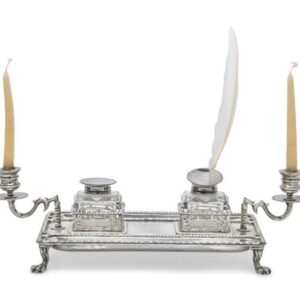 Victorian Sterling Silver Inkstand with Detachable Candle Arms, London 1896