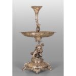 Large Figural Silver Centerpiece with Satyr and Maiden, Hallmarked “MG”